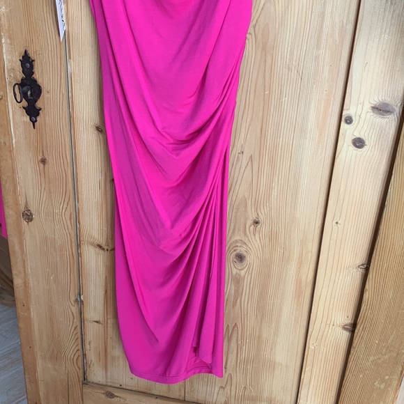 Kors Michael 💕 Barbie Hot Pink Bubblegum Ruched One Shoulder Dress Made Italy - Picture 5 of 16